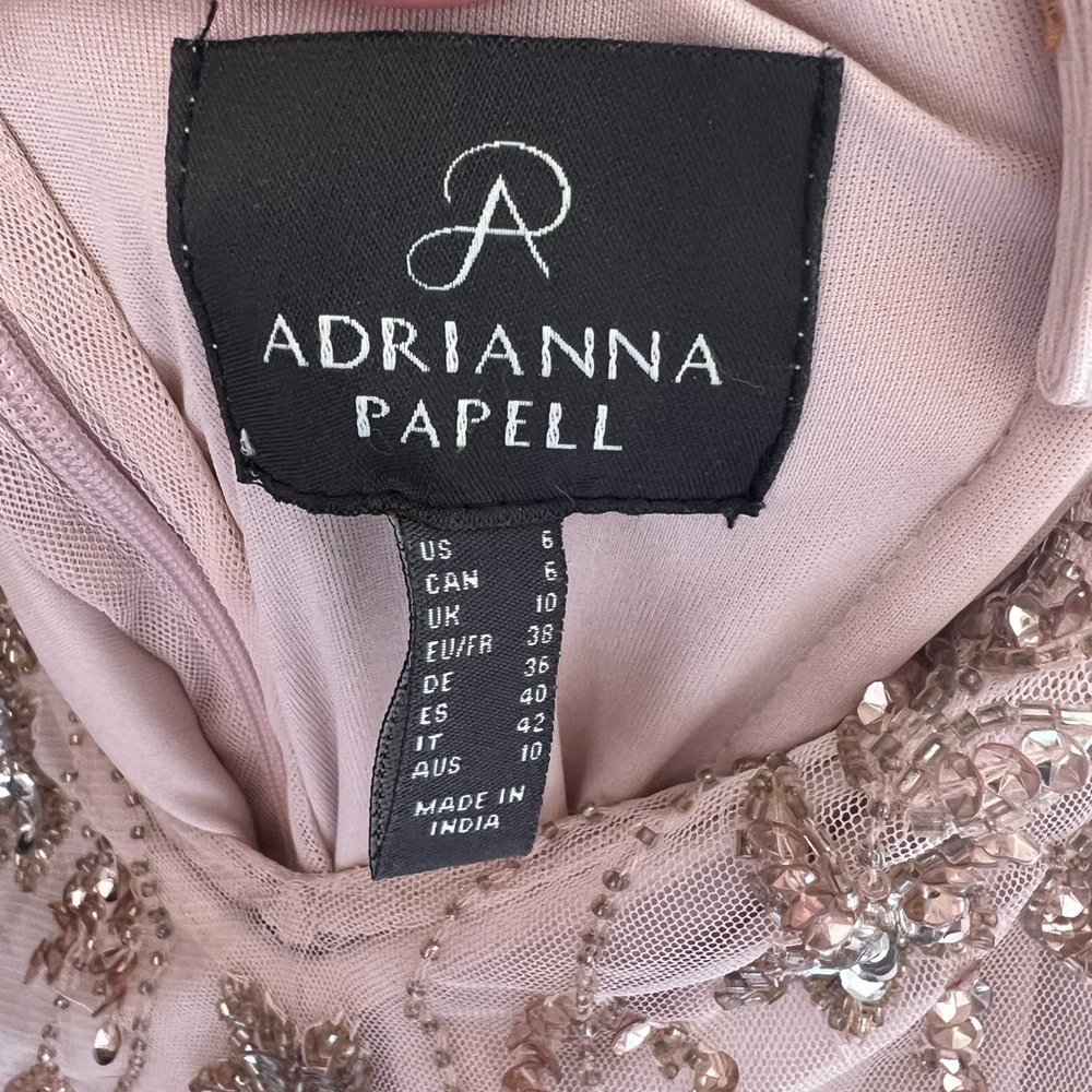 ADRIANNA PAPELL Wome’s Hand Beaded Short Sleeve Floral Godet Gown In Taupe Pink - Picture 9 of 9
